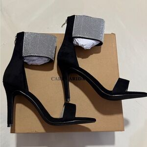 Carlkarida Women’s - Size 8.5 Black Rhinestone Ankle Strap Back Zip 4 Inch Heels